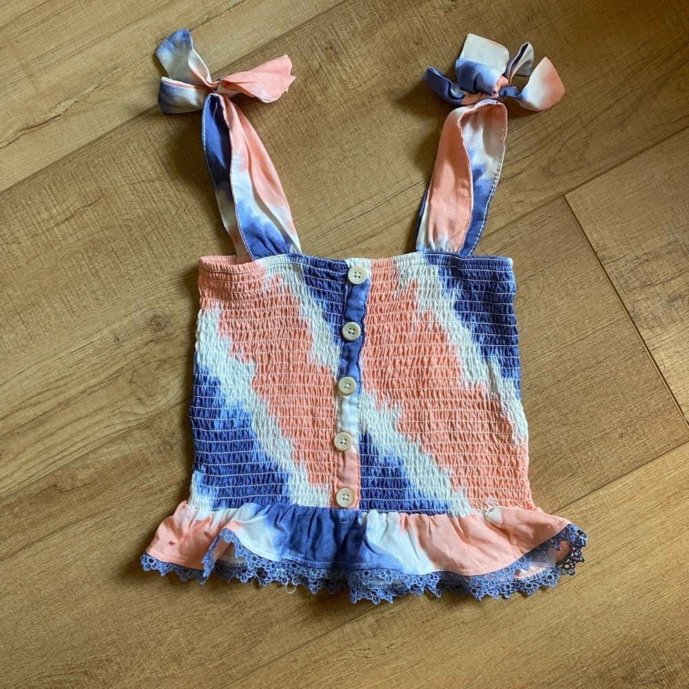 Jessica Simpson little girls medium size 8 tie dye orange purple tank top ruffle